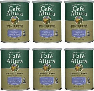Cafe Altura Organic Kosher 100% Arabica Medium Roasted Ground Bean, w/Selects Ripened Cherries, GMO-Free Regular Air Roast Decaffeinated Coffee (Case of 6) 12oz Canister