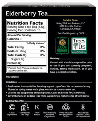Buddha Teas Organic Herbal Kosher  Elderberry GMO-Free, Caffeine-Free Herbal Tea (Case of 6) 18 Tea Bags