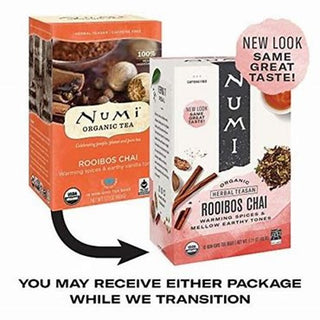Numi Organic Herbal Tea Rooibos Chai w/Sultry Spice, Piquant Cloves, Nutmeg, Cinnamon, Mingle, Sweet Allspice, Ginger, Cardamom Caffeinated Herbal Tea (Case of 6) 18 Tea Bags