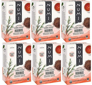Numi Organic Herbal Tea Rooibos Chai w/Sultry Spice, Piquant Cloves, Nutmeg, Cinnamon, Mingle, Sweet Allspice, Ginger, Cardamom Caffeinated Herbal Tea (Case of 6) 18 Tea Bags