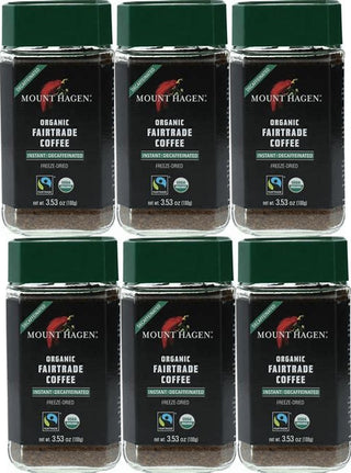 Mount Hagen Organic OU Kosher 100% Arabica Medium Roasted Ground Beans Fair-Trade Instant Decaffeinated Coffee (Case of 6) 3.5oz Jar