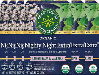 Traditional Medicinals Organic Herbal Kosher Nighty Night Valerian, w/Valerian Root, Passion Flower, Lemon Balm Leaf, non-GMO, Gluten-Free, Caffeine-Free Herbal Tea (Case of 6) 16 Tea Bags