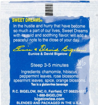 Bigelow Tea Herbal Kosher "Sweet Dreams" w/ Chamomile, Hibiscus, Peppermint Leaves, Rose Blossoms Spearmint Leaves, Spice, Orange Blossoms, Mint, Gluten-Free, GMO-Free, Caffeine-Free Green Tea (Case of 6) 20 Tea Bags
