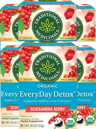 Traditional Medicinals Organic Herbal Kosher Everyday Detox w/Chicory Root, Schisandra Berry, Dandelion Root, Lycium Fruit & Kukicha Twig, GMO-Free, Naturally Caffeinated Herbal Tea (Case of 6) 16 Tea Bags