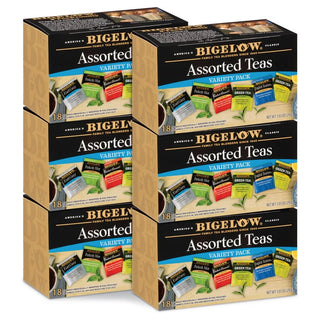 Bigelow Tea Herbal Kosher Assorted Variety Pack consisting of: Bigelow Earl Grey, Perfectly Mint, Constant Comment, Green Tea, English Teatime Caffeinated Green & Black Tea (Case of 6)18 Tea Bags