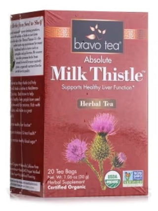 Bravo Teas Organic Herbal Milk Thistle w/Herbal Supplements Gluten-Free Caffeine-Free Green Tea (Pack of 1) 20 Tea Bags