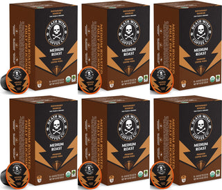 Death Wish Organic Medium Roast Arabica & Robusta Ground Beans w/Notes of Cherry & Chocolate Fair-Trade Single Serve Cup Caffeinated Coffee (Case of 6)10 K-Cup Pods