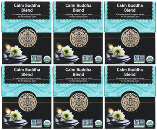 Buddha Teas Organic Herbal Calm Buddha Blend Dairy-Free, w/Chamomile Flower, Lavender, Kava Kava Root, Passion Flower, Skullcap, Spearmint, Cinnamon, St. John's Wort Herbal Wheat Free, Yeast-Free Tea (Case of 6) 18 Tea Bags