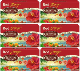 Celestial Seasonings Herbal Kosher Red Zinger w/Hibiscus, Rosehips, Lemongrass, Peppermint, Orange Peel, Lemon Verbena & Wild Cherry Bark, Gluten-Free Caffeine-Free Herbal Tea (Case of 6) 20 Tea Bags