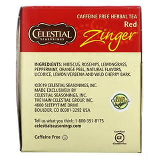 Celestial Seasonings Herbal Kosher Red Zinger w/Hibiscus, Rosehips, Lemongrass, Peppermint, Orange Peel, Lemon Verbena & Wild Cherry Bark, Gluten-Free Caffeine-Free Herbal Tea (Case of 6) 20 Tea Bags