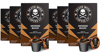 Death Wish Organic Medium Roast Arabica & Robusta Ground Beans w/Notes of Cherry & Chocolate Fair-Trade Single Serve Cup Caffeinated Coffee (Case of 6)10 K-Cup Pods