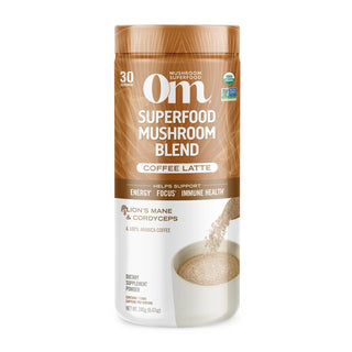 OM MUSHROOM SUPERFOOD Organic Kosher Latte Blend Mushroom Powder, 30 Servings, Lion's Mane, Cordyceps, Reishi, Chaga, Energy & Mental Clarity Support Supplement Dairy-Free, Gluten-Free Coffee (Pack of 1) 8.47oz Canister