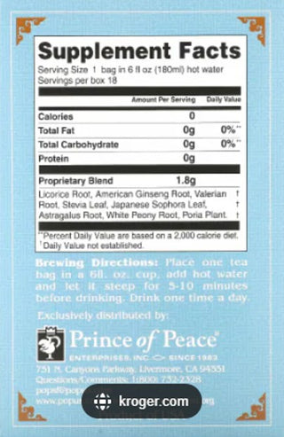 Prince Of Peace Herbal All Natural Sleep Support – Bedtime w/Valerian Root, Licorice Root, Ginseng Root, Stevia Leaf, Japanese Sophora Leaf, Astragalus Root, White Peony Root, Poria Plant, Assam, Dietary Supplement Herbal Tea (Pack of 1) 18 Tea Bags