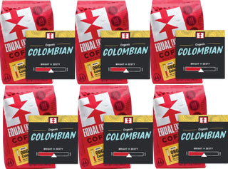 Equal Exchange Organic Kosher 100% Arabica Colombian Medium Roast Ground Beans w/Refined Citrus Notes, Dried Fig, Sweet Chocolate, Spice, Banana, Fair-Trade Caffeinated Coffee (Case of 6) 12 Oz Bags