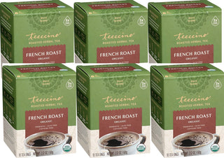 Teeccino Organic Herbal French Roast Herbal Coffee Dark Roast w/Carob, Barley, Chicory, Ramón Seeds, Natural Flavor, Dairy-Free, Gluten-Free Vegan, Yeast-Free Caffeine-Free Herbal Tea (Case of 6) 10 Tea Bags