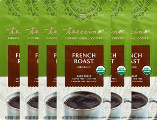 Teeccino Organic Herbal Kosher French Roast Maya w/Carob, Barley, Chicory, Ramón Seeds, Natural Flavor Dark Roast Ground Acid-Free, Wheat-Free, Yeast-Free, Gluten-Free, Dairy-Free Caffeine-Free Coffee (Case of 6) 11oz Bags