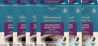 Teeccino Organic Herbal Kosher Chicory, Dandelion Dark Roast w/Carob, Dandelion Root, Ramón Seeds & Natural Coffee Flavor, Gluten-Free, Vegan, Caffeine-Free Herbal Tea (Case of 6) 10 Bag