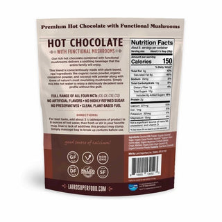 Laird Superfood Organic Cocoa, Hot Chocolate w/Functional Mushroom, Aquamin Gluten-Free, Vegan, Non-GMO, Dairy-Free. Soy-Free, No Artificial Ingredients Hot Chocolate Powder (Case of 6) 8oz Bags