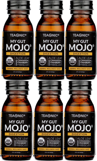 Teaonic - Organic Herbal My Gut Mojo w/Hibiscus, Aloe Vera Leaf, Cranberry Juice, Cinnamon Extract Powder Herbal Tea (Case of 6) 2 Fz Bottle