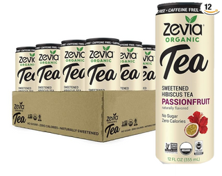 Zevia Organic Herbal Sweet Hibiscus Passion Fruit w/Natural Flavors, Stevia Leaf Extract, Vegan, Wheat-Free, GMO-Free, Kosher, Yeast-Free, No-Sugar, Zero-Calories Caffeine-free Green Tea (Case of 12) 12 Fz Cans