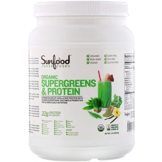 Sunfood Superfood Organic Super Greens Powder, Organic Green Juice/Smoothie Mix w/Digestive Enzymes Probiotic for Gut Health, Good Source of Liquid Chlorophyll, Spirulina Chlorella Superfood Mix (Pack of 1) 8oz Bag