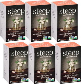Steep By Bigelow Organic Oolong, Jasmine, Kosher, Gluten-Free Green Tea (Case of 6) 20 Tea Bags