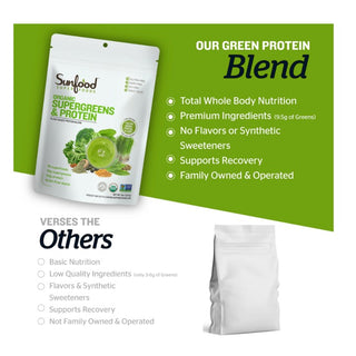Sunfood Superfood Organic Super Greens Powder, Organic Green Juice/Smoothie Mix w/Digestive Enzymes Probiotic for Gut Health, Good Source of Liquid Chlorophyll, Spirulina Chlorella Superfood Mix (Pack of 1) 8oz Bag