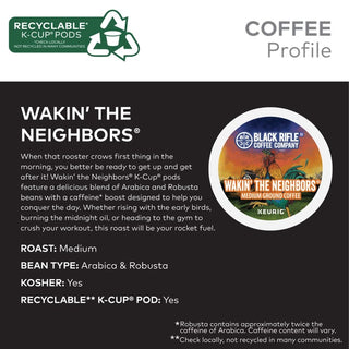 Black Rifle Coffee Company Wakin the Neighbors 100% Arabica Medium Roast Ground Bean, Gluten-Free, Vegetarian, Vegan, Keurig Caffeinated Coffee (Pack of 2) 22 K-Cup Pods