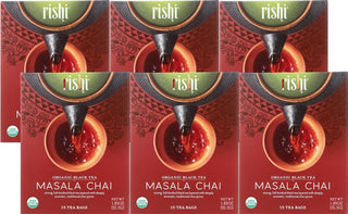 Rishi Organic Tea - Masala Chai w/Ginger Root, Cinnamon, Black Pepper, Cloves & Cardamom, Naturally Spiced Caffeinated Black Tea (Case of 6) 15 Tea Bags