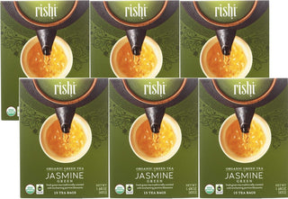 Rishi Organic Kosher, Jasmine W/Jasmine Blossoms Dairy-Free, GMO-Free, Fair-Trade Green Tea (Case of 6) 15 Tea Bags