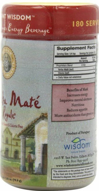 Wisdom Natural Organic Yerba Mate Royale Naturally Flavored w/Stevia, Variety of Antioxidants Caffeine-Free Instant Green Tea (Pack of 1) 2.82oz Canister