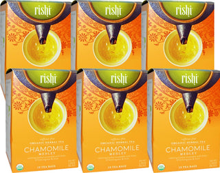 Rishi Organic Herbal Kosher "Chamomile Medley" Blended Infused w/Lemongrass, Lemon Verbena & Spearmint, GMO-Free, Dairy-Free Caffeine-Free  Herbal Tea (Case of 6) 15 Tea Bags