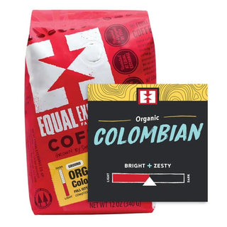 Equal Exchange Organic Kosher 100% Arabica Colombian Medium Roast Ground Beans w/Refined Citrus Notes, Dried Fig, Sweet Chocolate, Spice, Banana, Fair-Trade Caffeinated Coffee (Case of 6) 12 Oz Bags