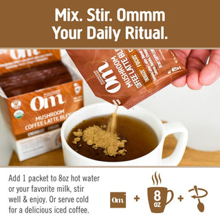 OM MUSHROOM SUPERFOOD Organic Kosher Latte Blend Mushroom Powder, 30 Servings, Lion's Mane, Cordyceps, Reishi, Chaga, Energy & Mental Clarity Support Supplement Dairy-Free, Gluten-Free Coffee (Pack of 1) 8.47oz Canister