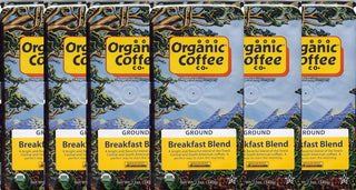 Organic Coffee Company Kosher, 100% Arabica Light Roasted Ground Bean Breakfast Blend w/Vanilla Bean, Toffle, Citrus Fruit Finish  Natural Flavored Fair-Trade Caffeinated Coffee (Case of 6) 12oz Bags