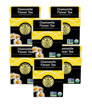 Buddha Teas Organic Herbal Kosher Chamomile Flower w/Sweet & Fruity Taste, For Health Wellbeing w/Antioxidants Minerals, Clean Ingredients, Non-GMO, Caffeine-Free Herbal Tea (Case of 6) 18 Tea Bags