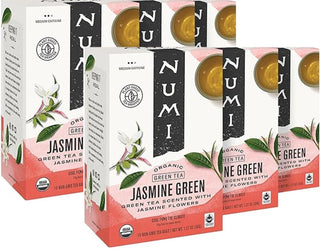Numi Organic Kosher Jasmine Green w/Hints of Moonlight, Jasmine Flowers GMO-Free, Fair-Trade Certified, Medium Caffeinated Green Tea (Case of 6) 18 Tea Bags