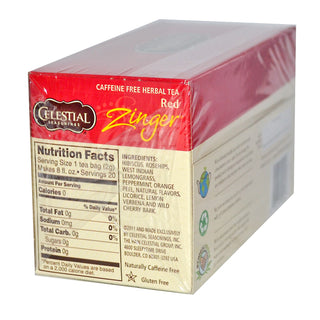 Celestial Seasonings Herbal Kosher Red Zinger w/Hibiscus, Rosehips, Lemongrass, Peppermint, Orange Peel, Lemon Verbena & Wild Cherry Bark, Gluten-Free Caffeine-Free Herbal Tea (Case of 6) 20 Tea Bags