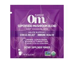 OM MUSHROOM SUPERFOOD USDA Organic, Kosher Hot Chocolate Functional Mushroom Blend w/Lion's Mane, Reishi, Chaga, Turkey Tail & Ashwagandha, Dutch Cocoa, Vegan Non-GMO, Gluten-Free "Focus and Stress Support" Superfood Mix (Pack of 1) 8.47oz Canister