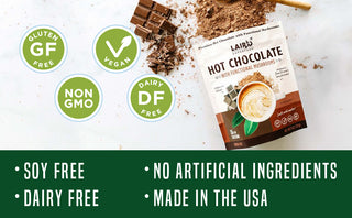 Laird Superfood Organic Cocoa, Hot Chocolate w/Functional Mushroom, Aquamin Gluten-Free, Vegan, Non-GMO, Dairy-Free. Soy-Free, No Artificial Ingredients Hot Chocolate Powder (Case of 6) 8oz Bags