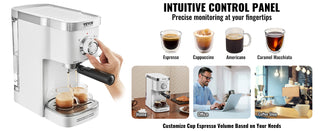 VEVOR Espresso Coffee Machine, 15Bar Semi-Automatic Espresso Maker w/Milk Frothier Steam Wand, Professional Cappuccino Latte Machine with High-Power Boiler & Removable Water Tank, NTC Control System  (Pack of 1) 1ea