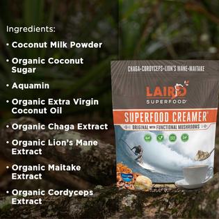 Laird Superfood Creamer w/Functional Mushrooms: Chaga, Lion's Mane, Maitake, Cordyceps Mushrooms & Extra Virgin Coconut Oil (Case of 6) 8oz Bags