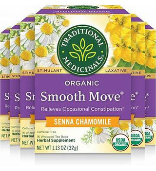 Traditional Medicinals Organic Herbal Kosher & Smooth Move Chamomile w/Senna Leaf, Herbal Supplements GMO-Free, Naturally Caffeine-Free Herbal Tea (Case of 6) 16 Tea Bags