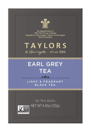 Taylors Of Harrogate Earl Grey w/Hint of Citrusy Bergamot GMO-Free, Caffeine Black Tea (Case of 6) 50 Tea Bags
