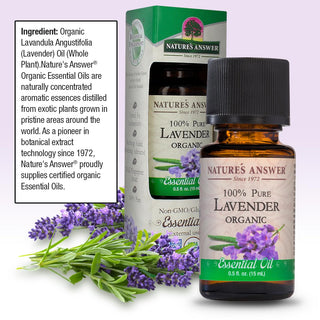 Nature's Answer Organic Lavender, Distilled From Exotic Plants, Herbals, Flowers, Leaves, Roots, & Fruits, 100% Pure w/No Synthetic Colors or Stabilizers, Gluten-Free, non-GMO, Yeast-Free, Essential Oil (Pack of 1) 0.5oz. Bottle