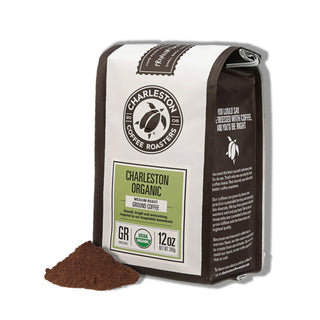 Charleston Coffee Roasters Specialty Organic, Keto, 100% Premium Arabica Medium Slow Roast Ground Bean Hand Picked Caffeinated Coffee ((Case of 6) 12oz Bag