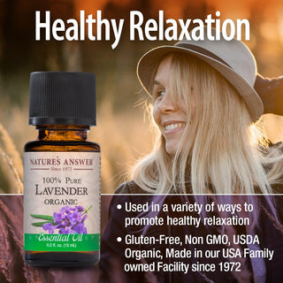 Nature's Answer Organic Lavender, Distilled From Exotic Plants, Herbals, Flowers, Leaves, Roots, & Fruits, 100% Pure w/No Synthetic Colors or Stabilizers, Gluten-Free, non-GMO, Yeast-Free, Essential Oil (Pack of 1) 0.5oz. Bottle