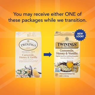 Twinings Tea Herbal Kosher Chamomile Honey & Vanilla W/Honey Flavours & Other Natural Flavours, Caffeine-Free Green Tea (Case of 6) 20 Tea Bags