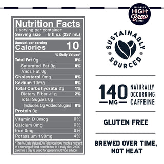 High Brew Cold-brew Black & Bold 100% Arabica Medium Roast Bean, Gluten-Free, Fair-Trade Wheat-Free, Diary-Free Caffeinated Coffee (Case Of 12) 8Fz Can