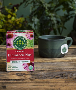 Traditional Medicinals Organic Herbal Kosher w/Herbal Supplements, Echinacea Plus GMO-Free, Naturally Caffeine-Free Herbal Tea (Case of 6) 16 Tea Bags